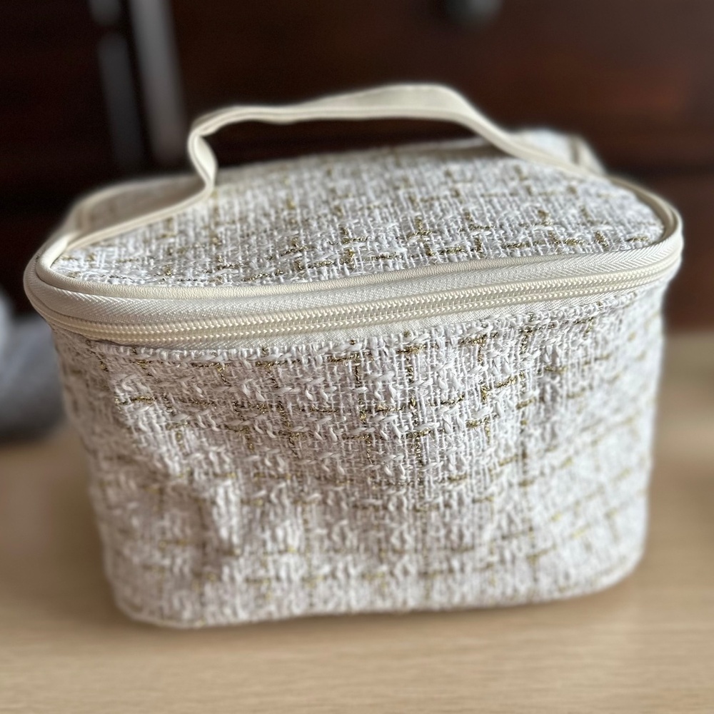 Ivory Tweed Cosmetic Bag with Mystery Beauty Bundle